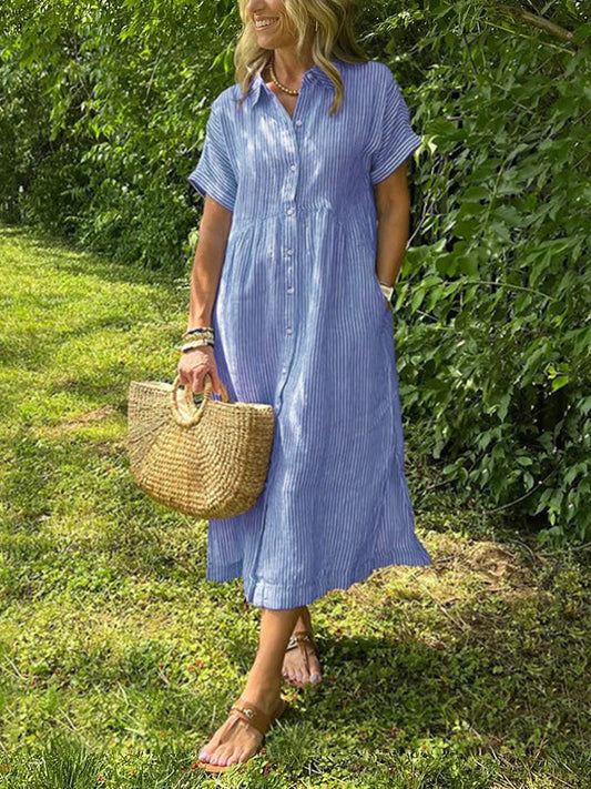 Striped Shirt Dress with Pockets