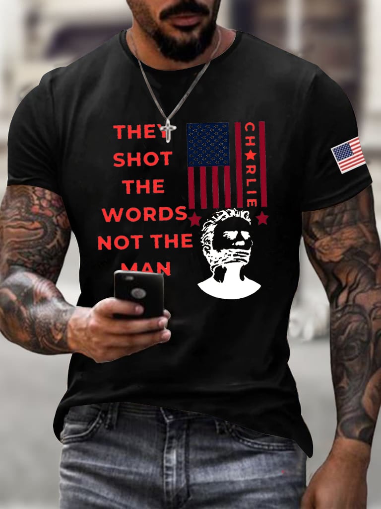 Men's They Shot The Words Not The Man Turning Point USA Print Short Sleeve T-Shirt