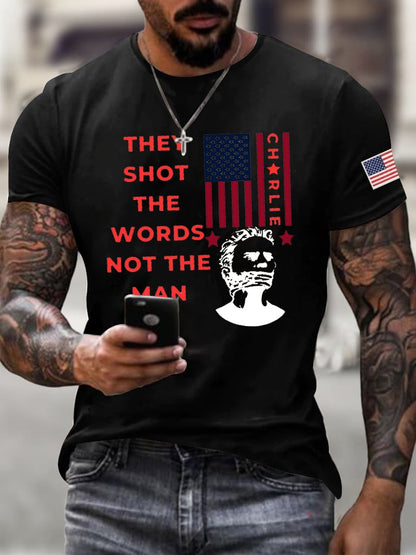 Men's They Shot The Words Not The Man Turning Point USA Print Short Sleeve T-Shirt