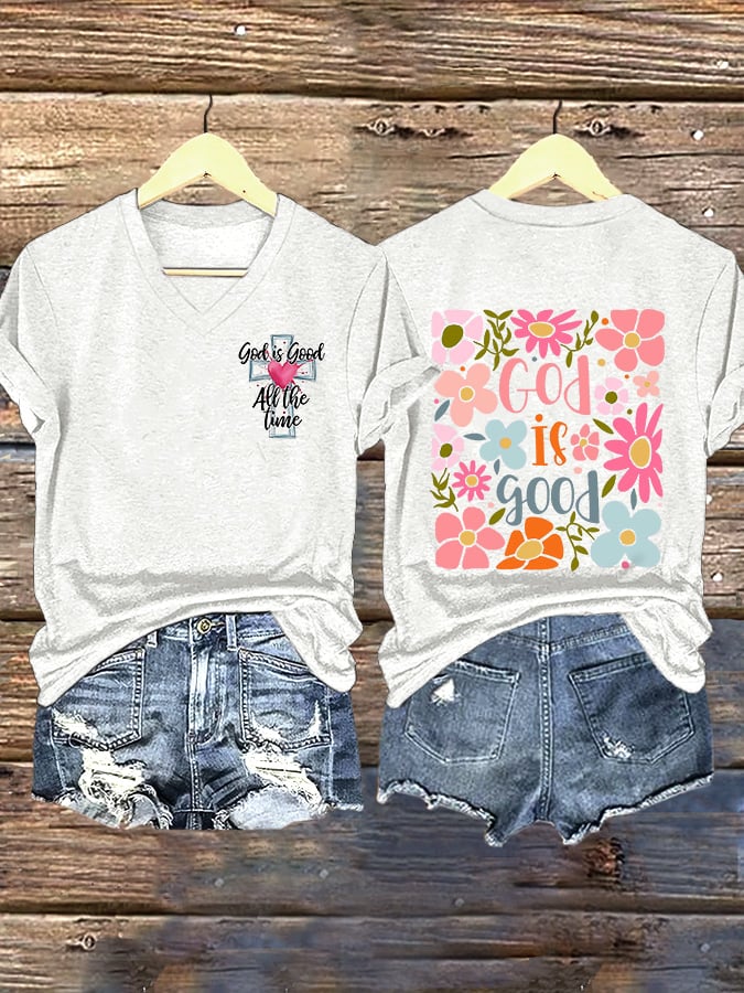 Women's Casual Retro Faith Floral Print T-Shirt
