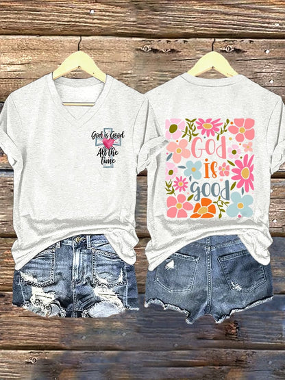 Women's Casual Retro Faith Floral Print T-Shirt