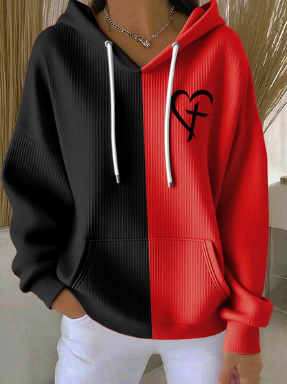 Women's Casual Retro Faith Contrast Color Textured Hoodie