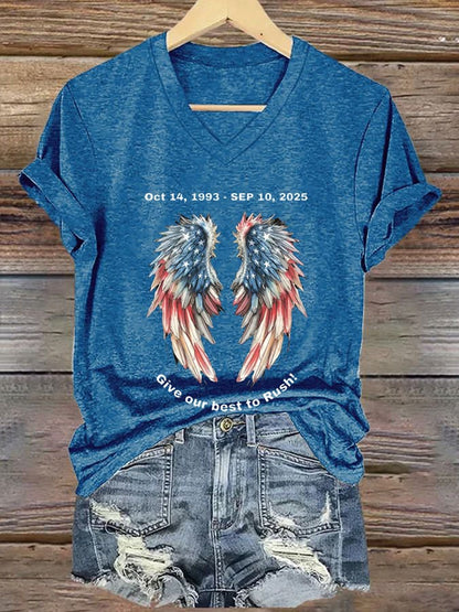 Women's Commemorative Print V Neck T-shirt