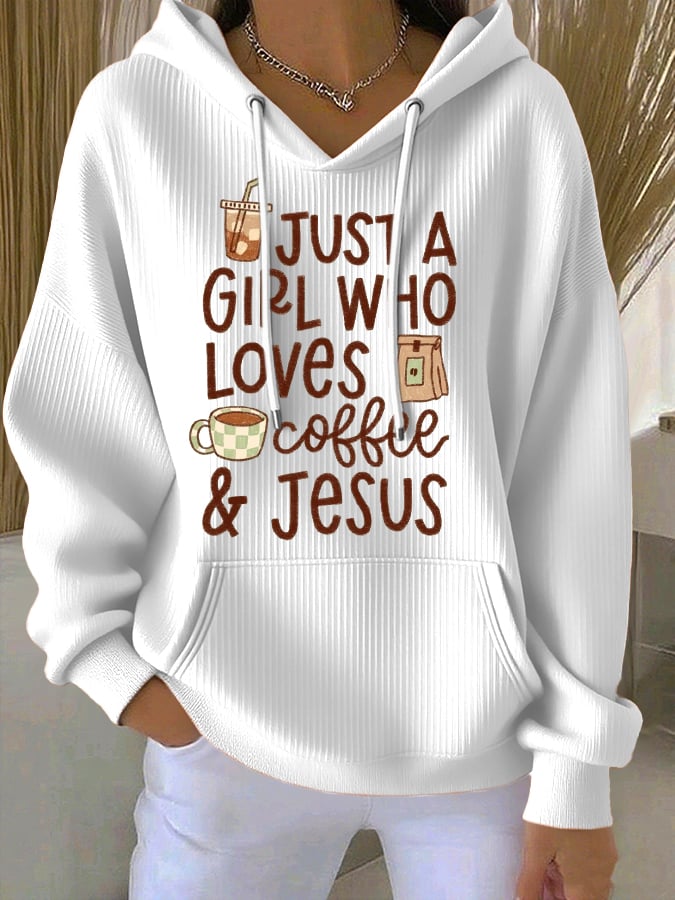 Women's Faith Coffee Print Casual Hooded Sweatshirt