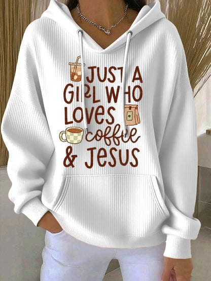 Women's Faith Coffee Print Casual Hooded Sweatshirt