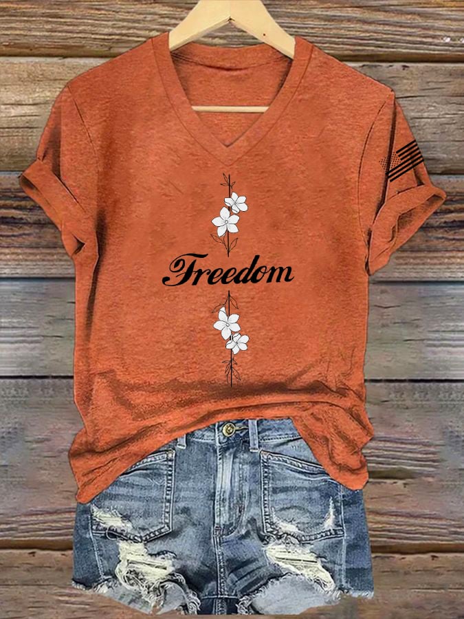 Women's Commemorative Print V Neck T-shirt