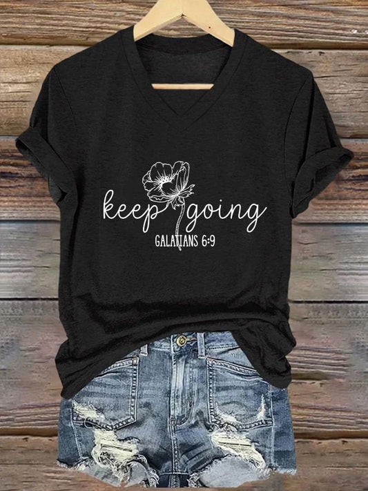 Women's Casual Christian Faith Graphic Print V-Neck Short Sleeve T-Shirt