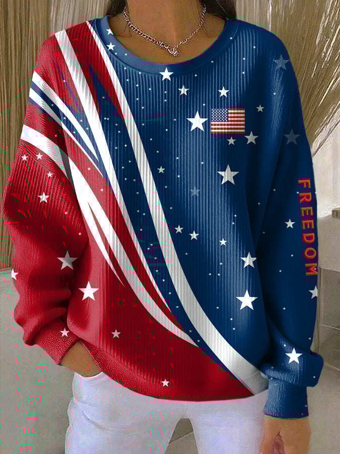 Women's Casual Freedom Flag Contrast Sweatshirt