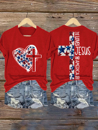 Women's She Jesus And Love America Too!  Print T-shirt