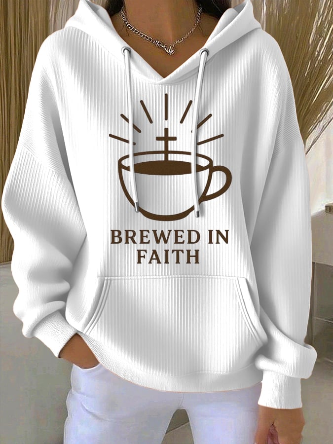 Women's Faith Coffee Print Casual Hooded Sweatshirt