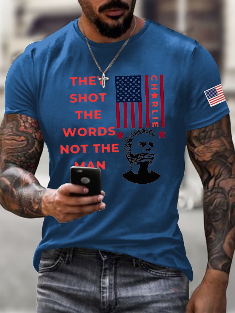 Men's They Shot The Words Not The Man Turning Point USA Print Short Sleeve T-Shirt