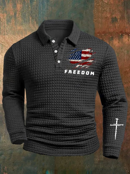Men's Freedom American Flag Print Casual Square fabric Polo Shirt
