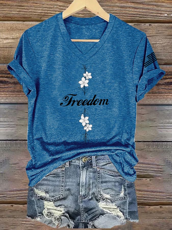 Women's Commemorative Print V Neck T-shirt