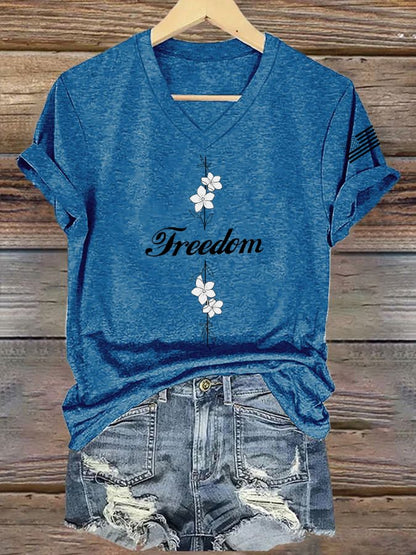 Women's Commemorative Print V Neck T-shirt