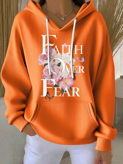 Women's Casual Faith Over Fear Textured Hoodie