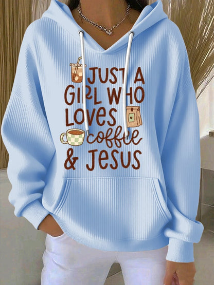 Women's Faith Coffee Print Casual Hooded Sweatshirt