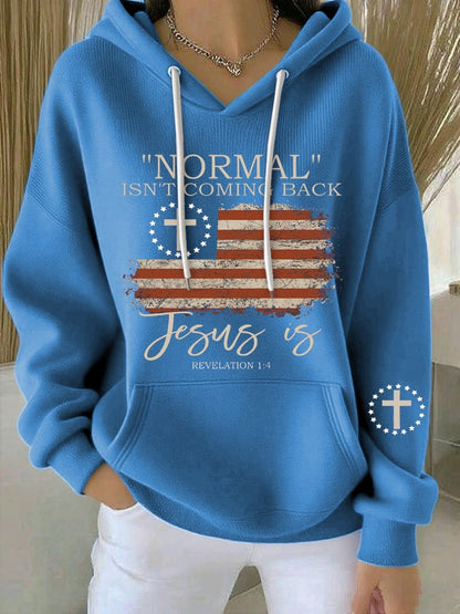 Women's Retro Faith “Normal Isnt Coming Back” Print Casual Hooded Sweatshirt