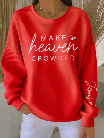 Women's Faith Print Knitted Crew Neck Long Sleeve Top