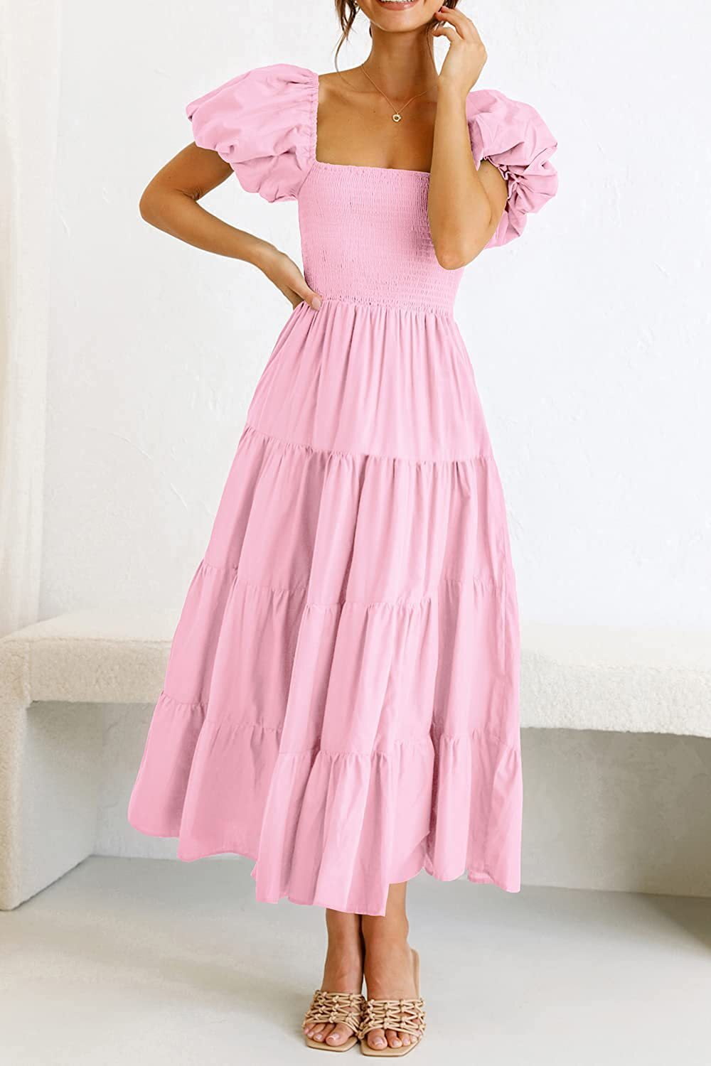 Smocked Puff Sleeve Summer Dress
