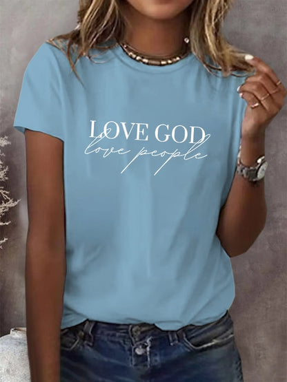 Women's Faith Consciousness Slogan "Love God, Love The World" Printed Short-Sleeved T-Shirt