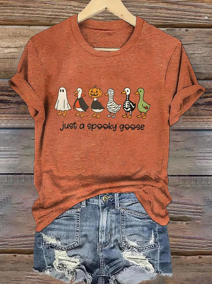 Women's Just a Spooky Goose Print Casual T-Shirt