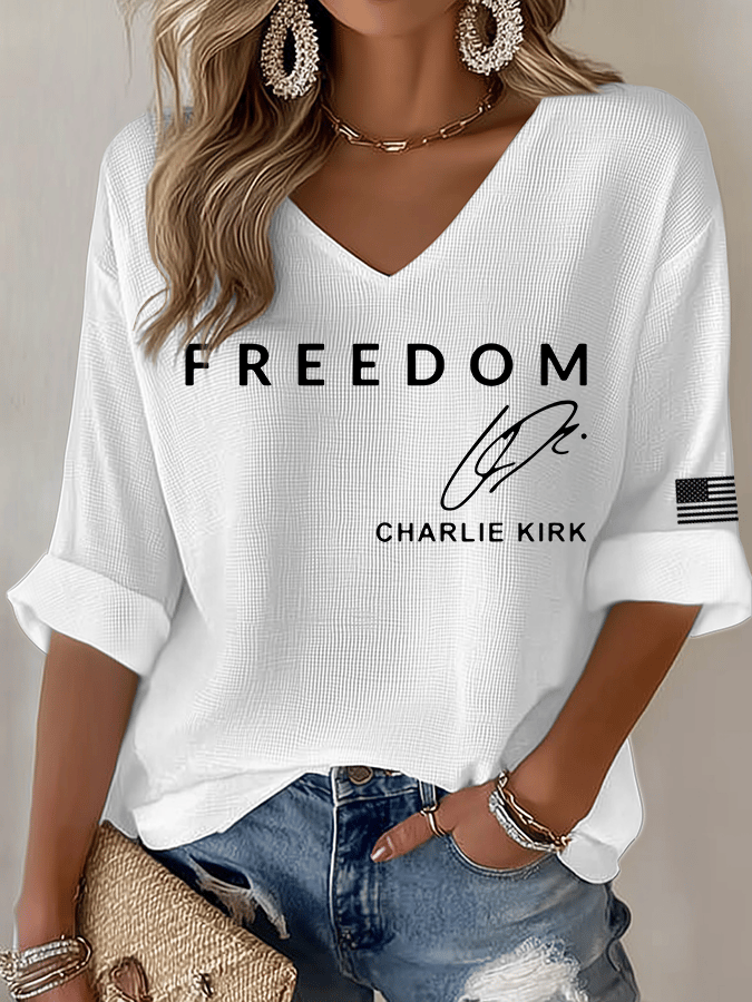 Women's Freedom Print Waffle Long Sleeve T-Shirt