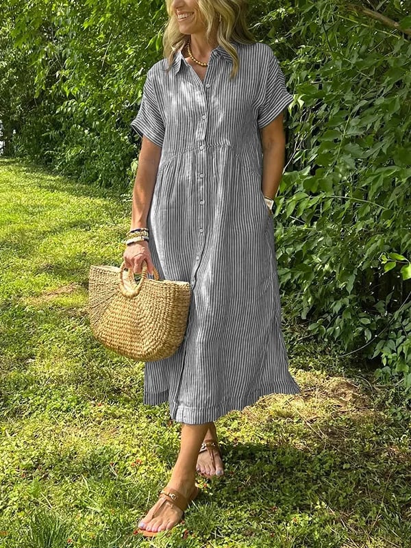 Striped Shirt Dress with Pockets
