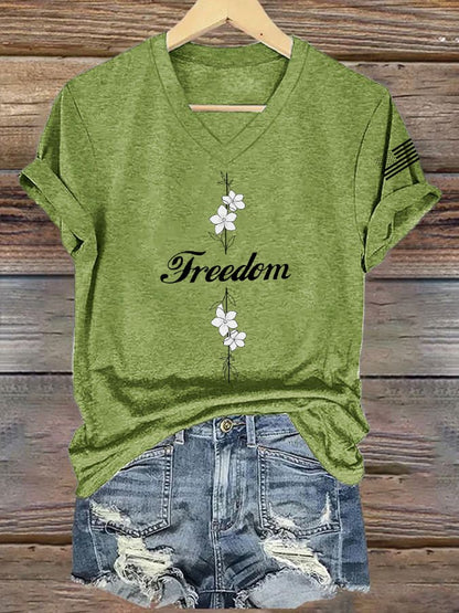 Women's Commemorative Print V Neck T-shirt