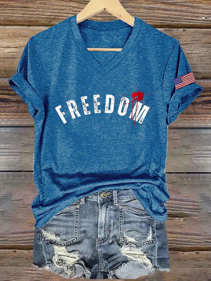 Women's Commemorative Print V Neck T-shirt