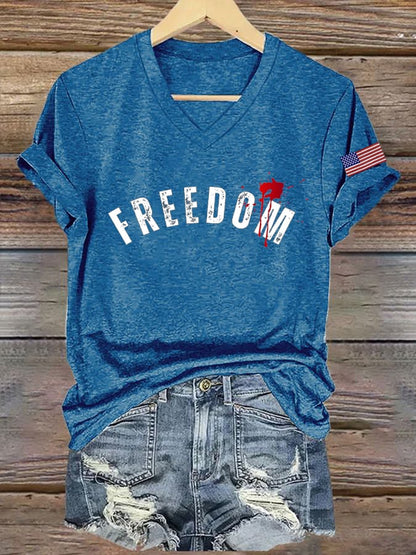 Women's Commemorative Print V Neck T-shirt