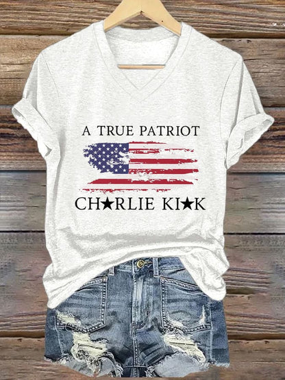 Women's Freedom American Flag Print Casual T-shirt