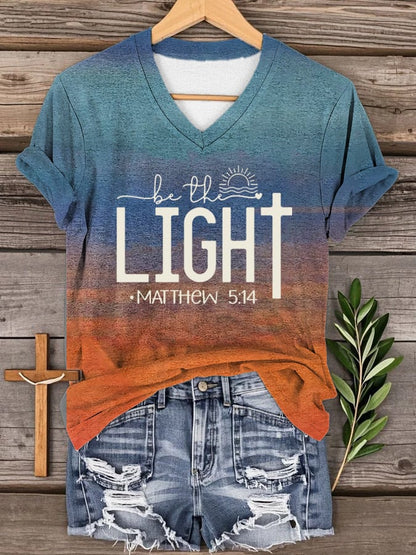 Women's Faith Cross "BE THE LIGHT Matthew 5:14" Printed Casual T-Shirt