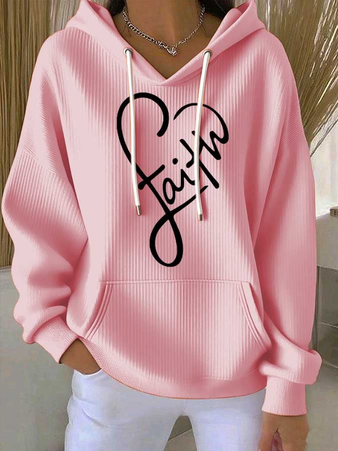Women's Faith Print Casual Hooded Sweatshirt