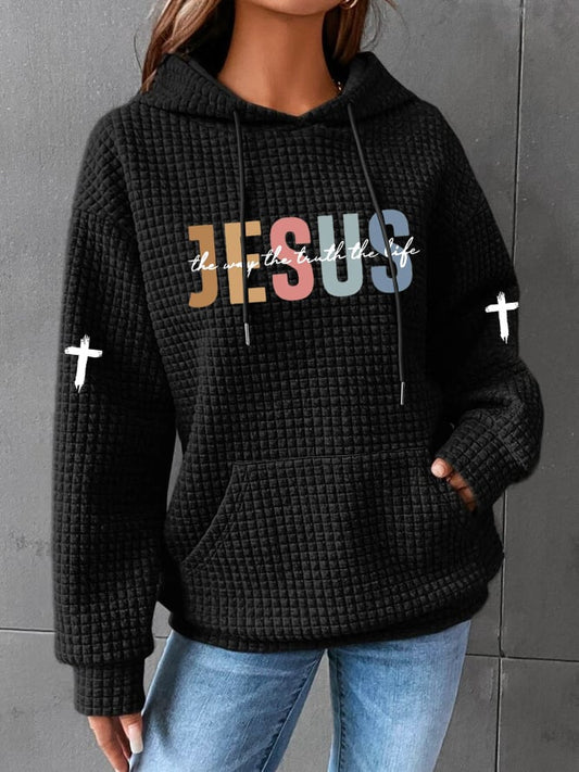 Women's Casual Jesus Truth Plaid Hoodie