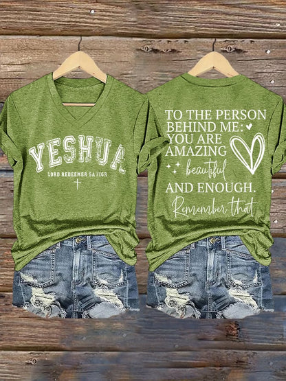 Women's Faith Mental Health To The People Behind Me: You Are Great, Beautiful, And Excellent. Remember This Printed V-Neck T-Shirt Top