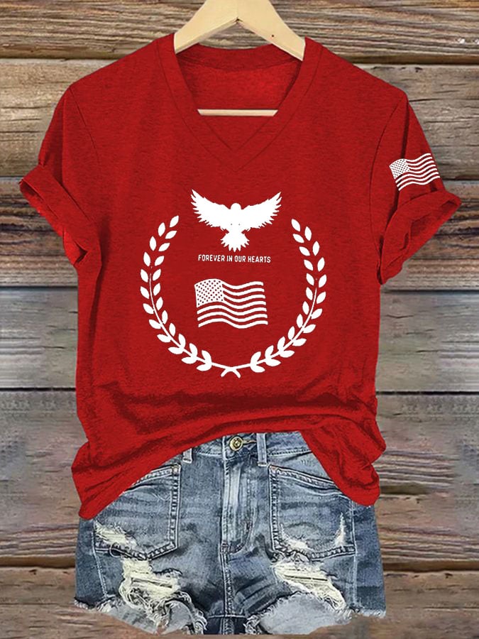 Women's Commemorative Print V Neck T-shirt