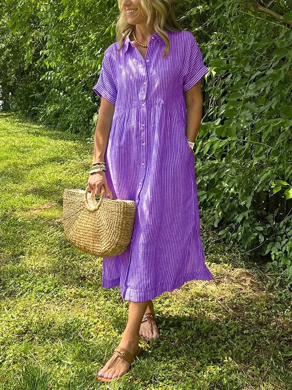 Striped Shirt Dress with Pockets