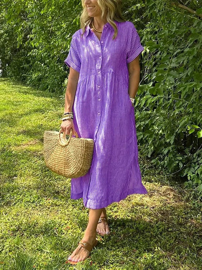 Striped Shirt Dress with Pockets