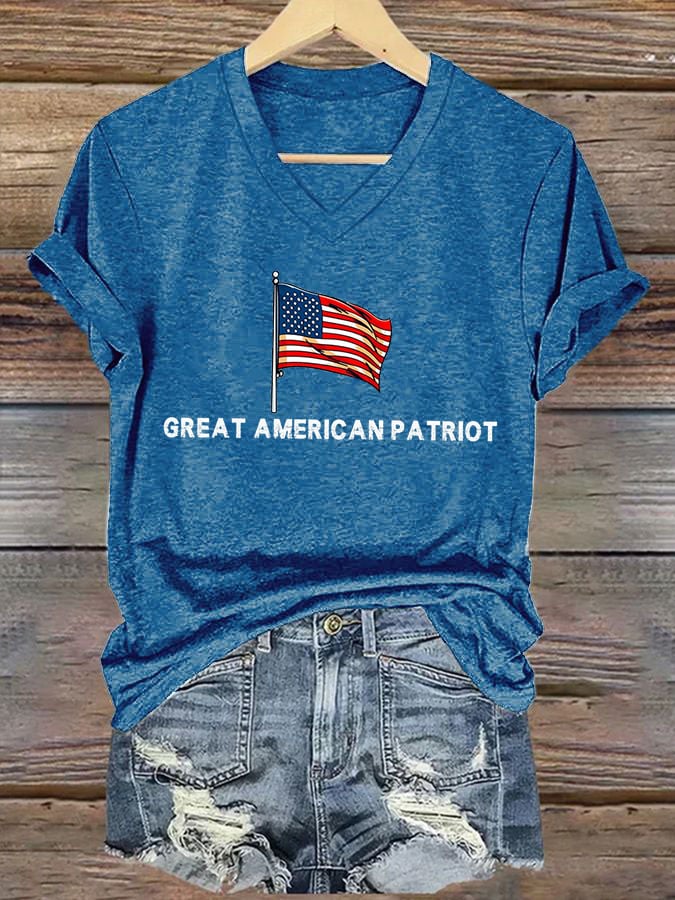 Women's Commemorative Print V Neck T-shirt