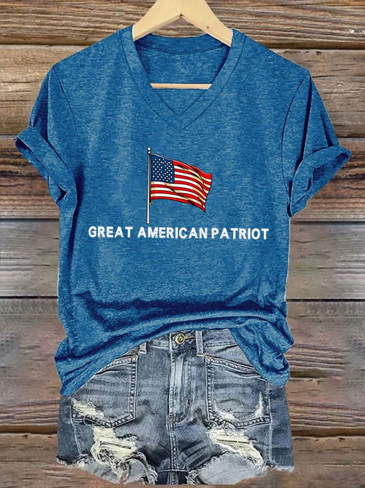Women's Commemorative Print V Neck T-shirt