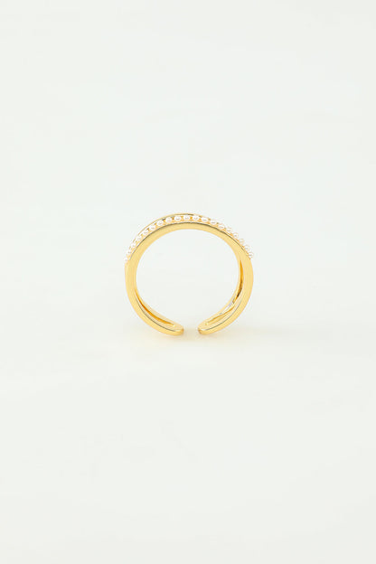Golden Zircon Ring with Pearl