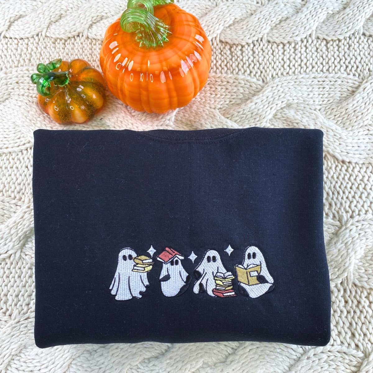 Embroidered Halloween Ghost Book Lover T-Shirt or Sweatshirt