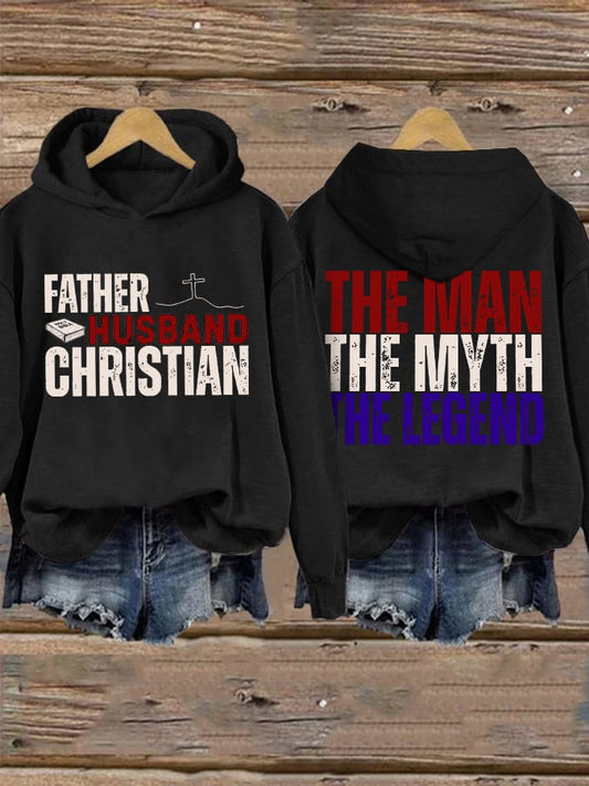 Retro Father Husband Christian The Man The Myth The Legend Print Hoodie