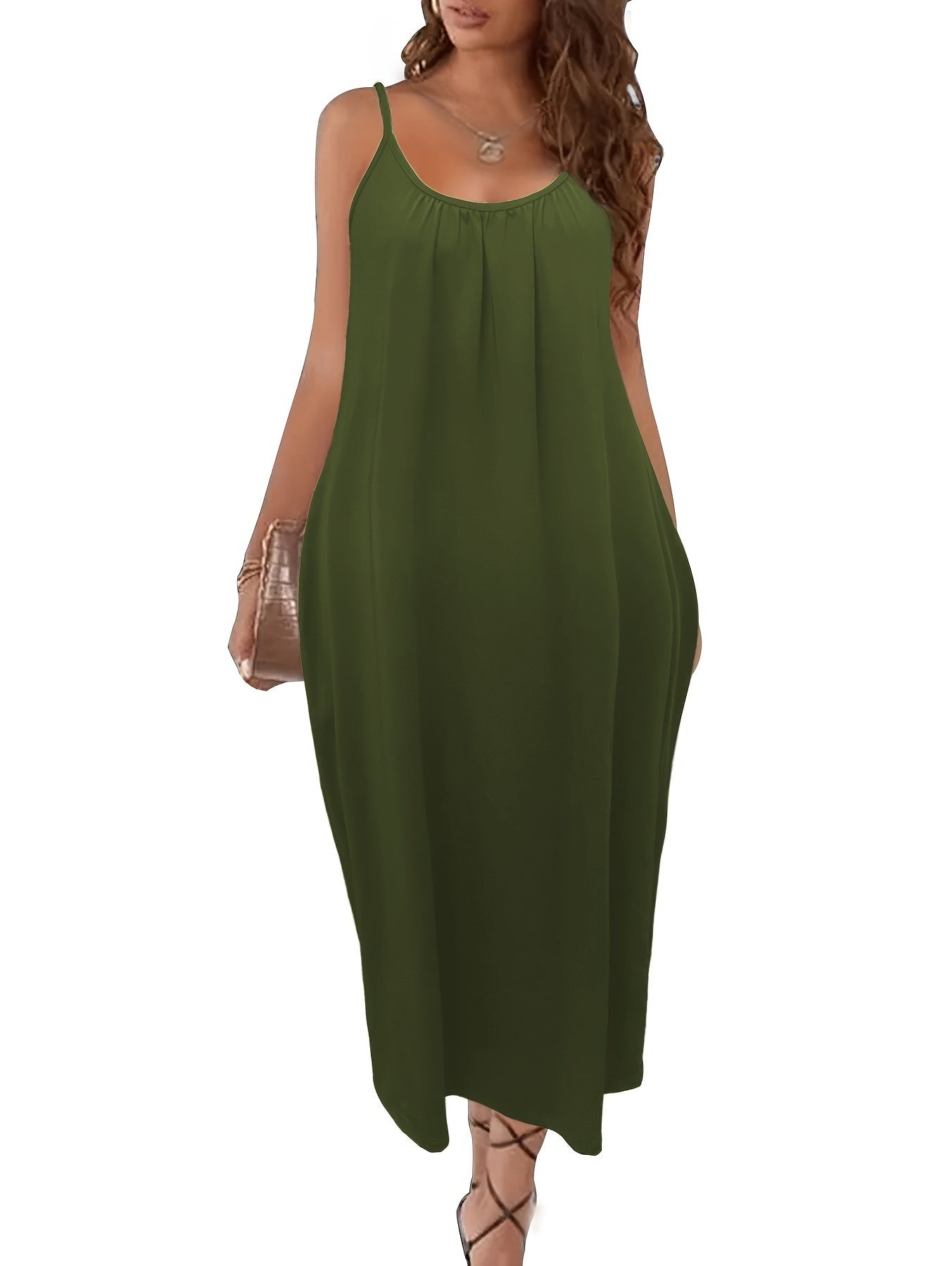 Solid Pockets Loose Spaghetti Dress