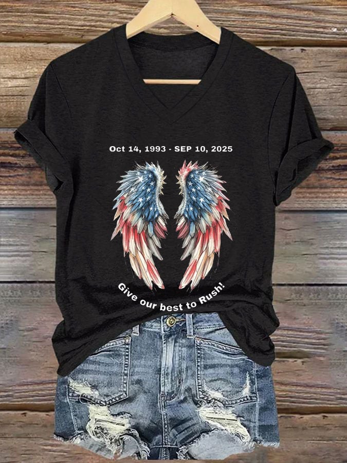 Women's Commemorative Print V Neck T-shirt
