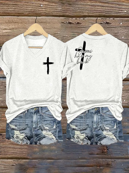 Women's Jesus has my Back Print Casual T-Shirt