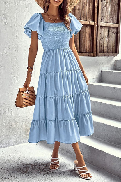Smocked Puff Sleeve Summer Dress