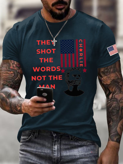 Men's They Shot The Words Not The Man Turning Point USA Print Short Sleeve T-Shirt