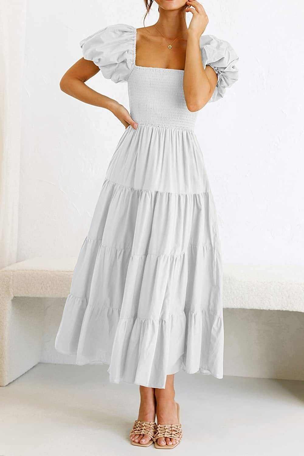 Smocked Puff Sleeve Summer Dress