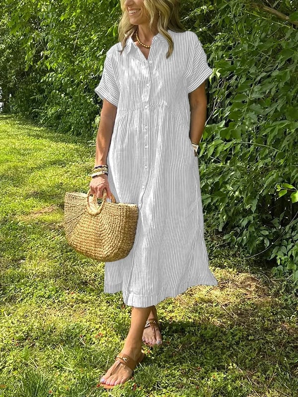 Striped Shirt Dress with Pockets